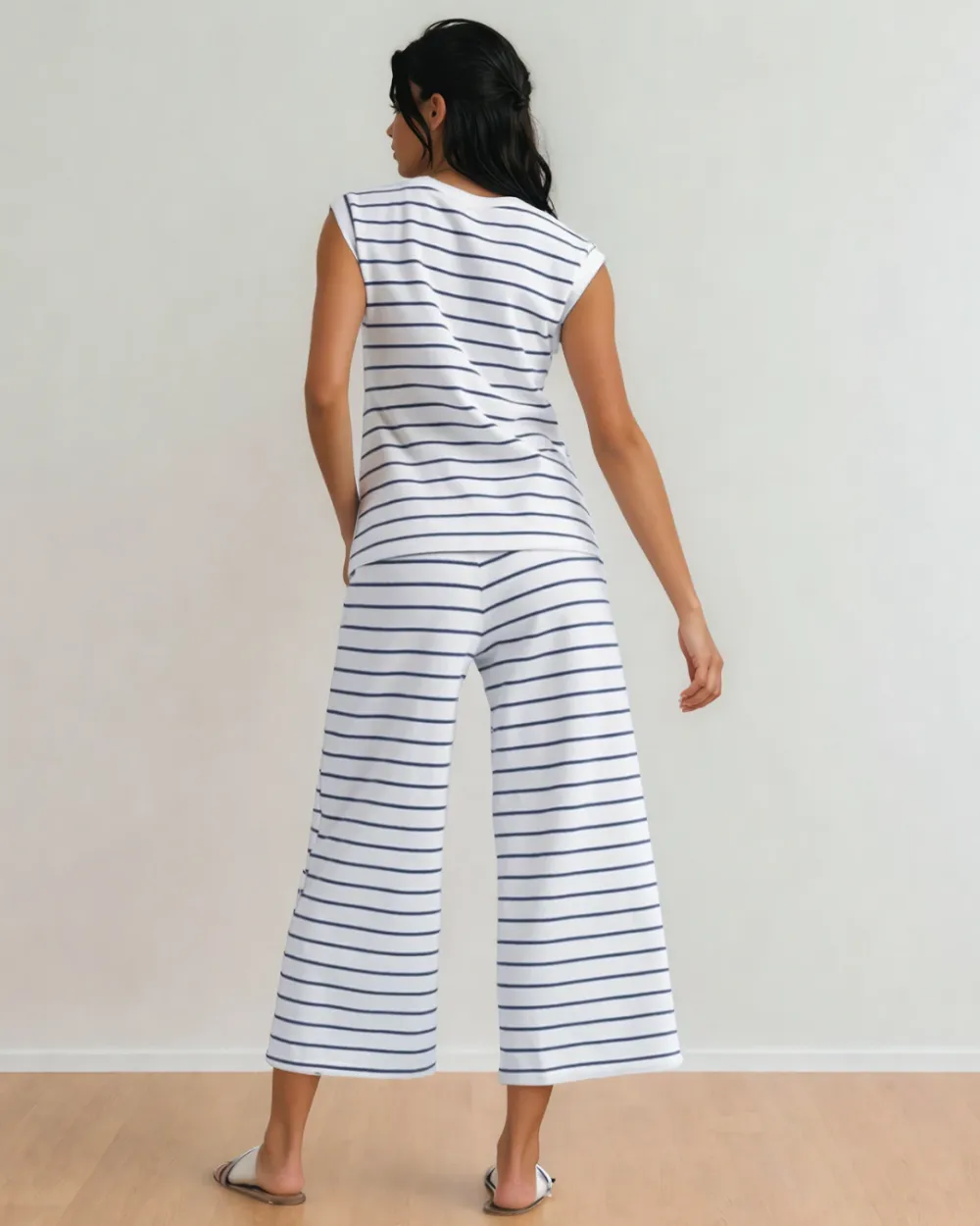 Striped Wide Leg Two Piece Set