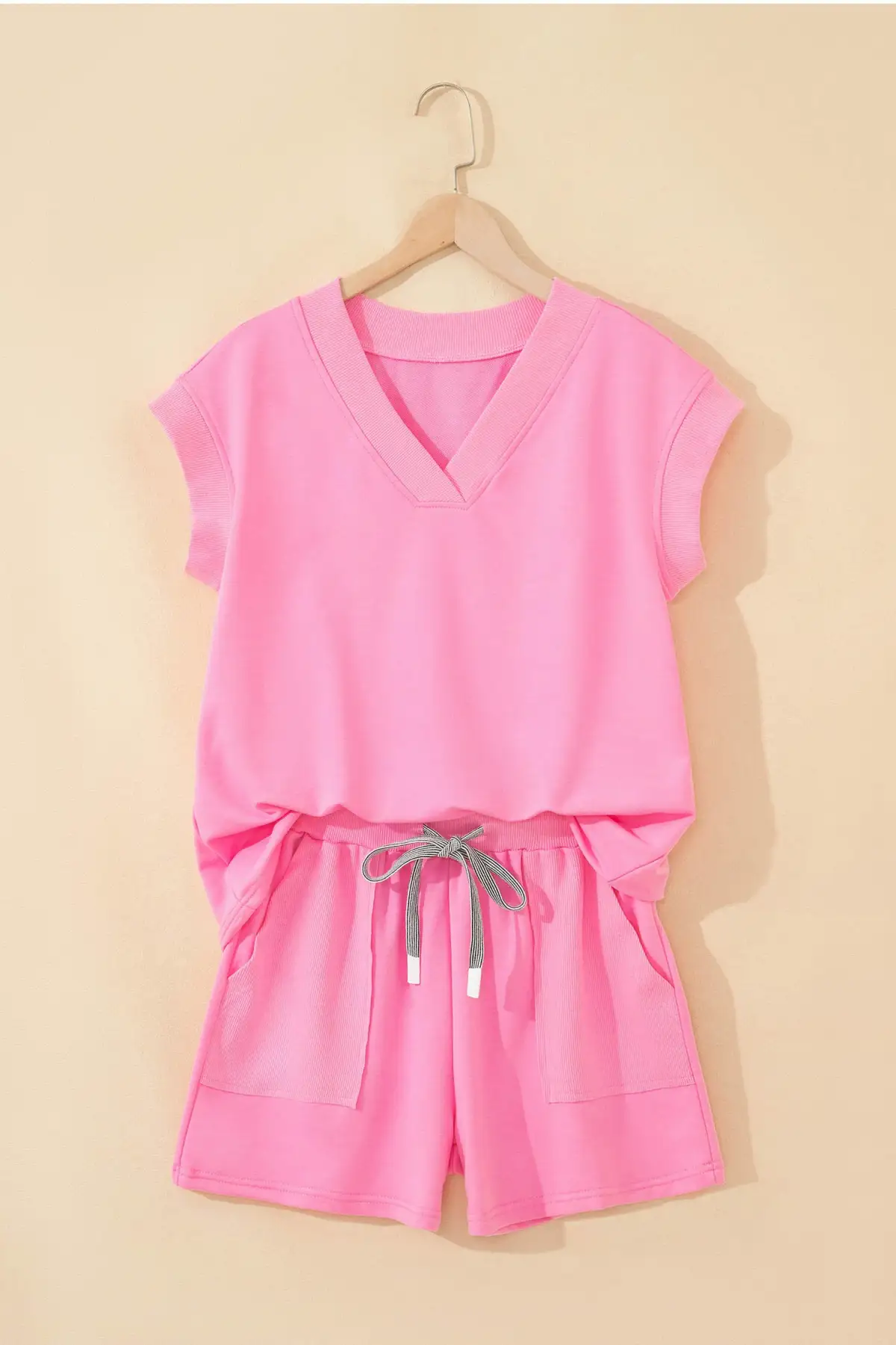 Refined Refined Drawstring Two-Piece Top and Shorts Set