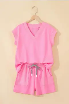 Refined Refined Drawstring Two-Piece Top and Shorts Set