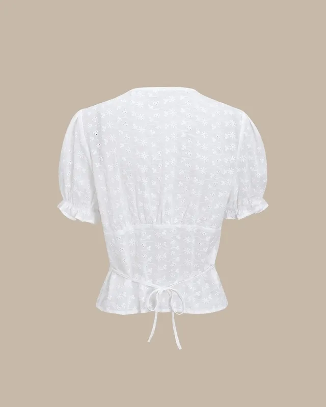 White Floral Puffed Sleeve Blouse