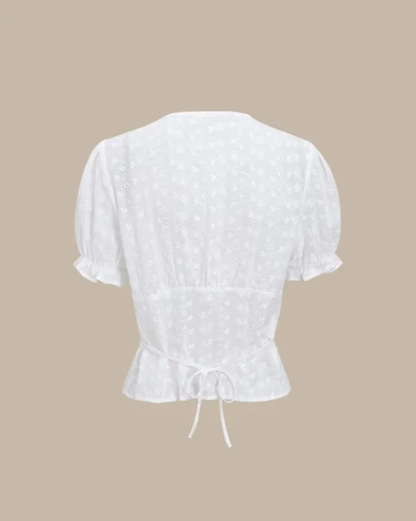 White Floral Puffed Sleeve Blouse