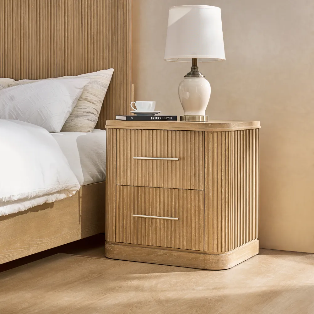 Fluted Wood Bedside Nightstand
