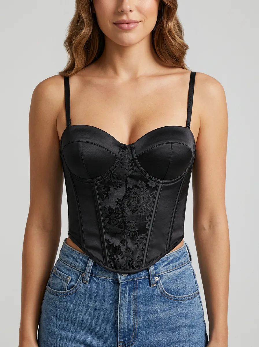 Floral-Lace Satin-Look Women's Corset Top