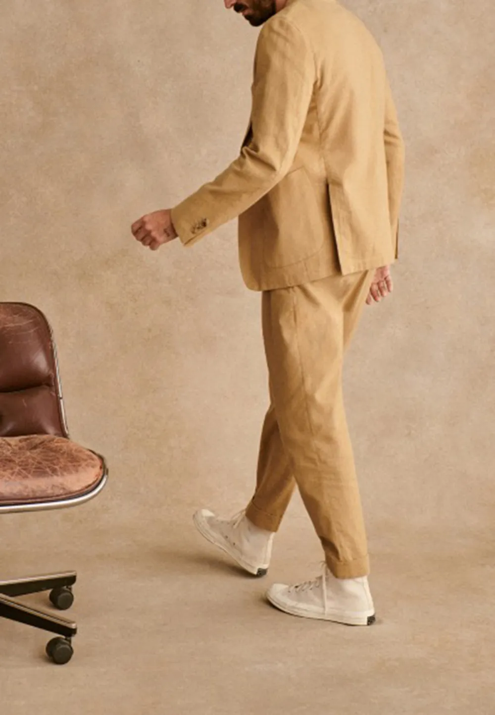 Sand Beige Linen Blend Tailored Unstructured Blazer
