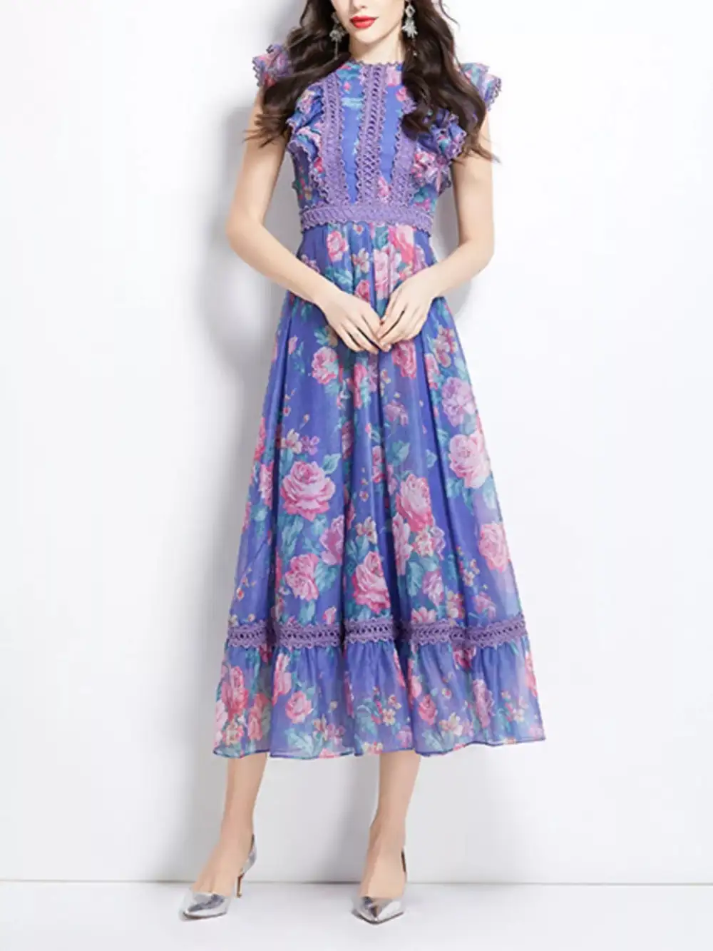Sleeve Ruffle Sleeve Midi Dress