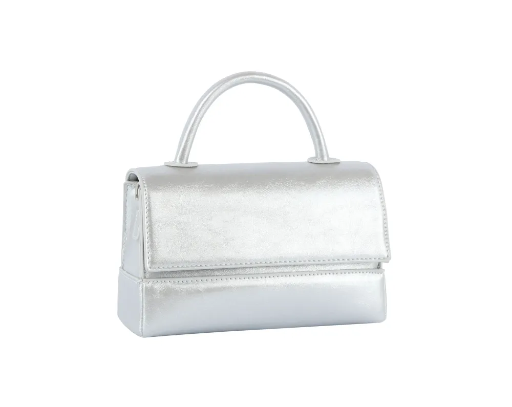 Relaxed Detail Flap Front Top Handle Faux Leather Tote Bag