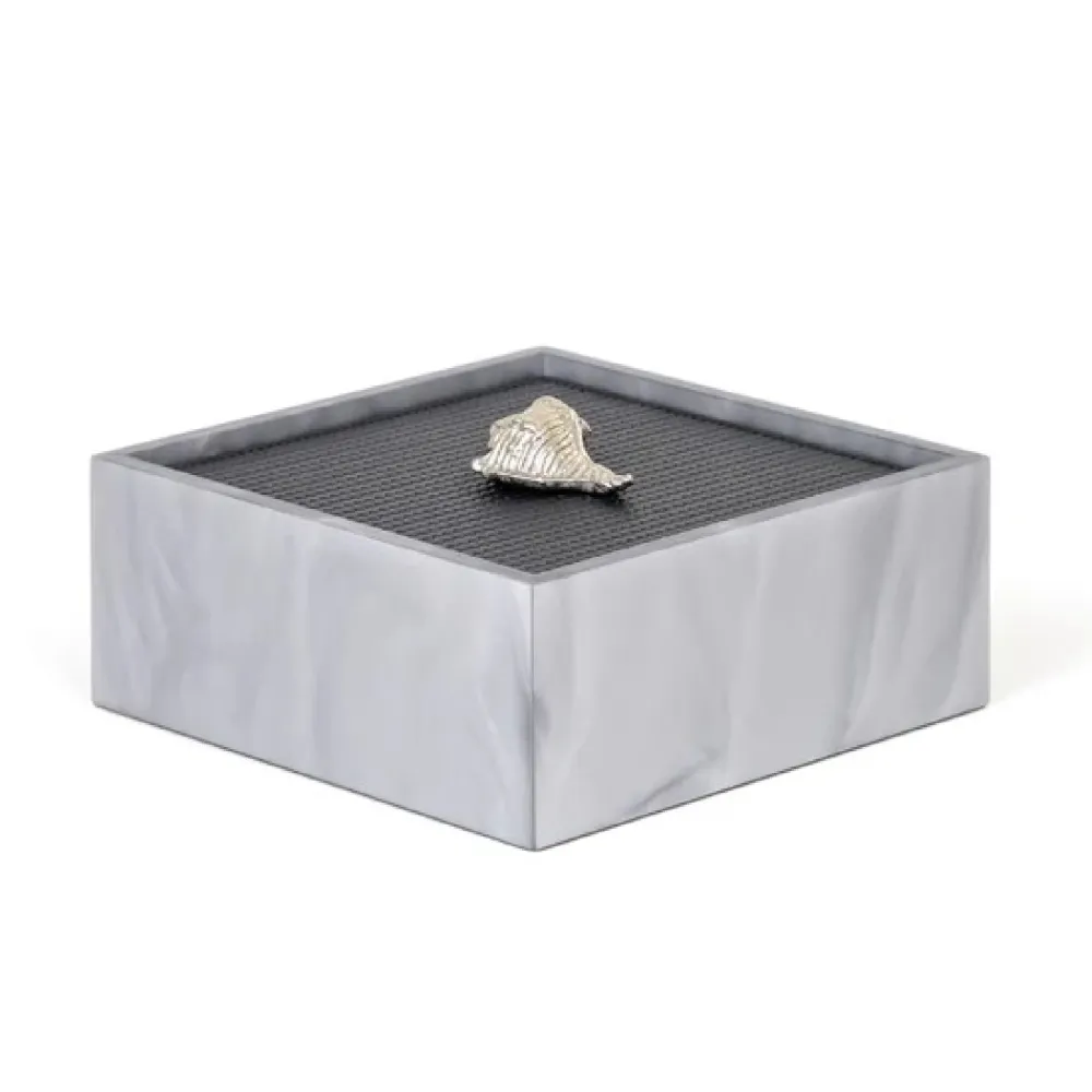 Textured Leather Lidded Square Box