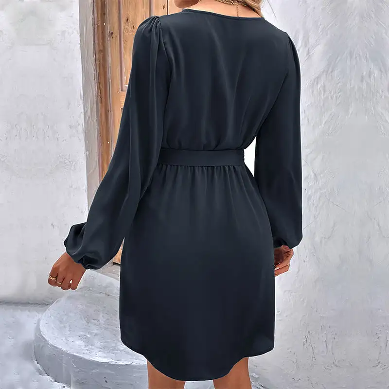 Women's Wrap V-Neck Long-Sleeve Belted Dress