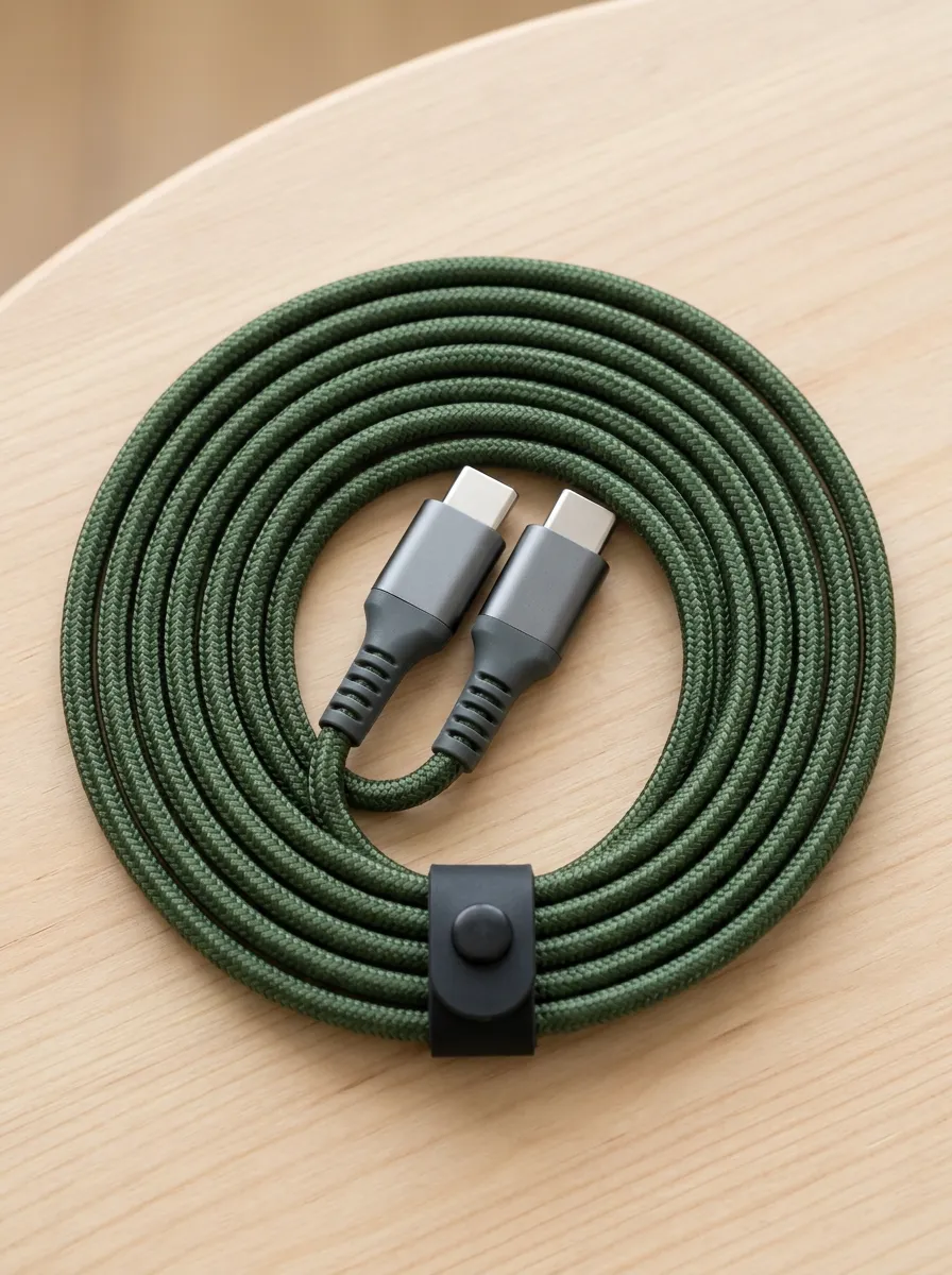 Olive Green Braided USB-C Phone Charging Cable