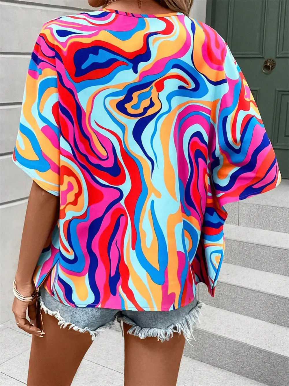 Boho V Neck Print Blouse