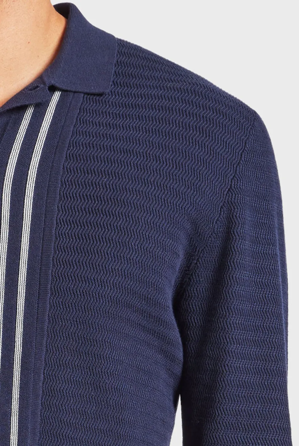 Chambray Cotton Casual Knit Shirt- Navy