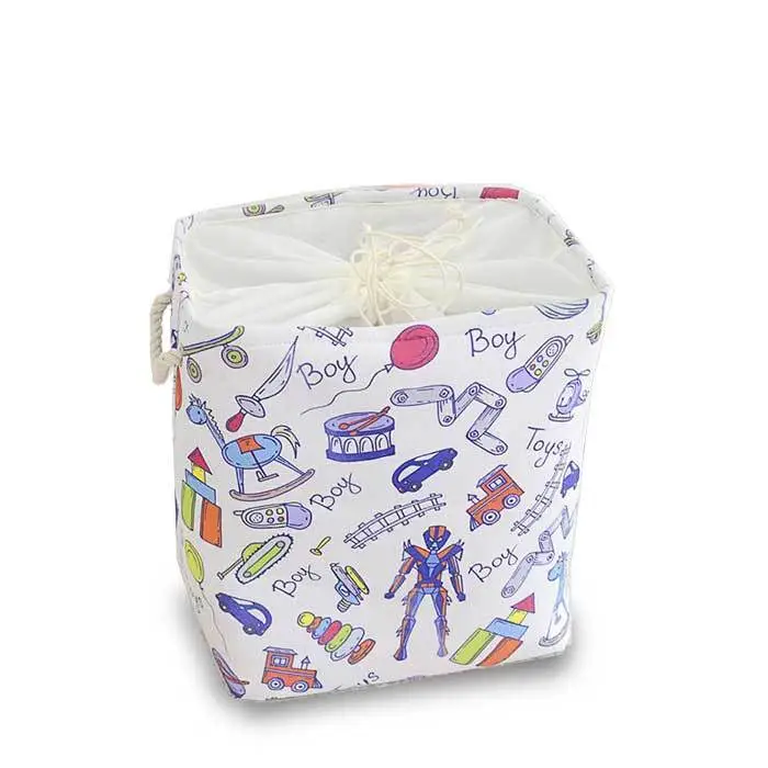 Drawstring Square Polyester Fabric  Laundry Basket