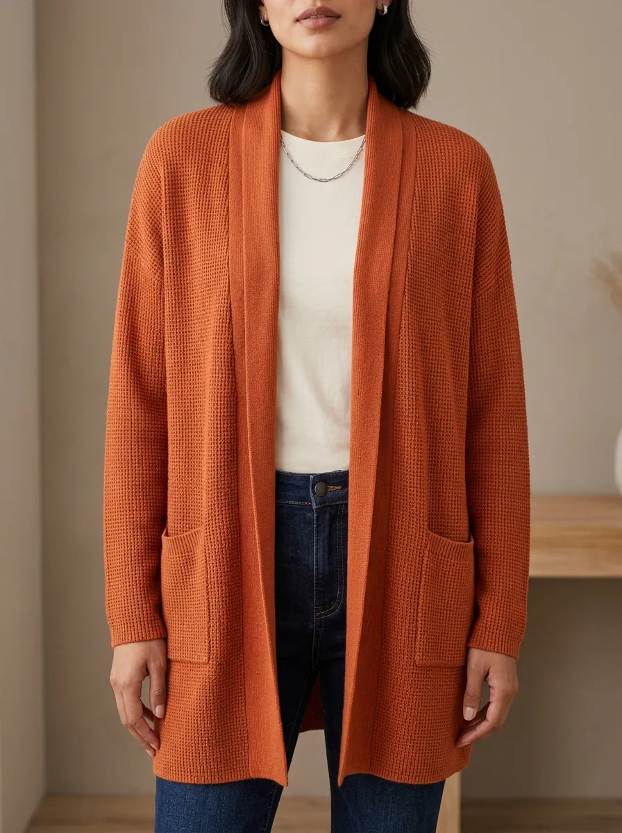 Cozy Waffle-Knit Knit Cardigan