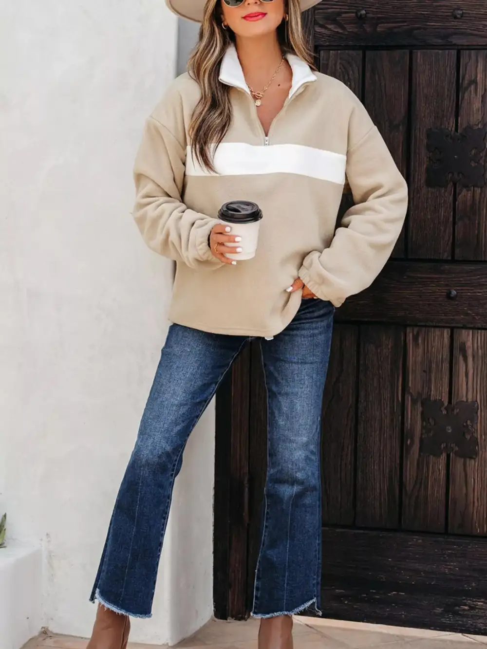 Fleece Color Block Patchwork Sweatshirt