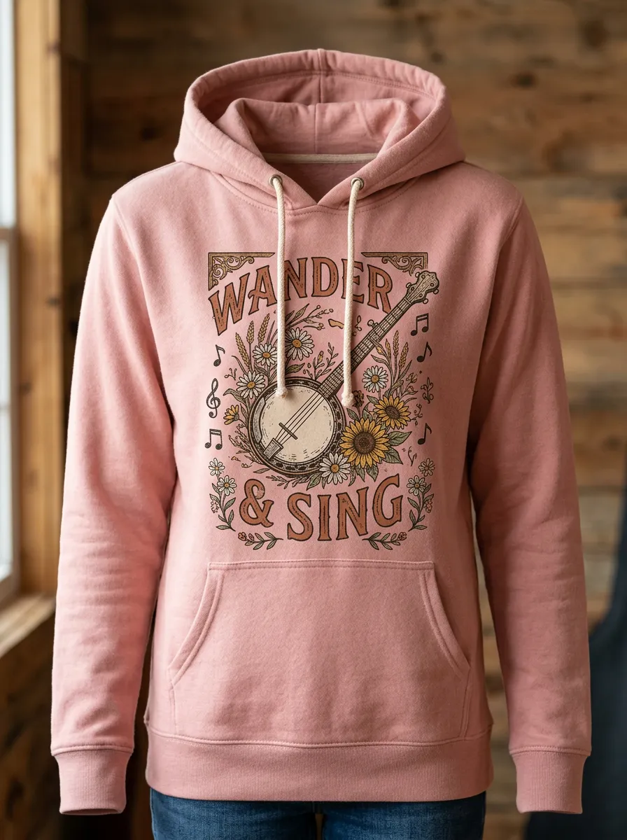 Honky-Tonk-Inspired Banjo Floral Country Music Graphic Hoodie