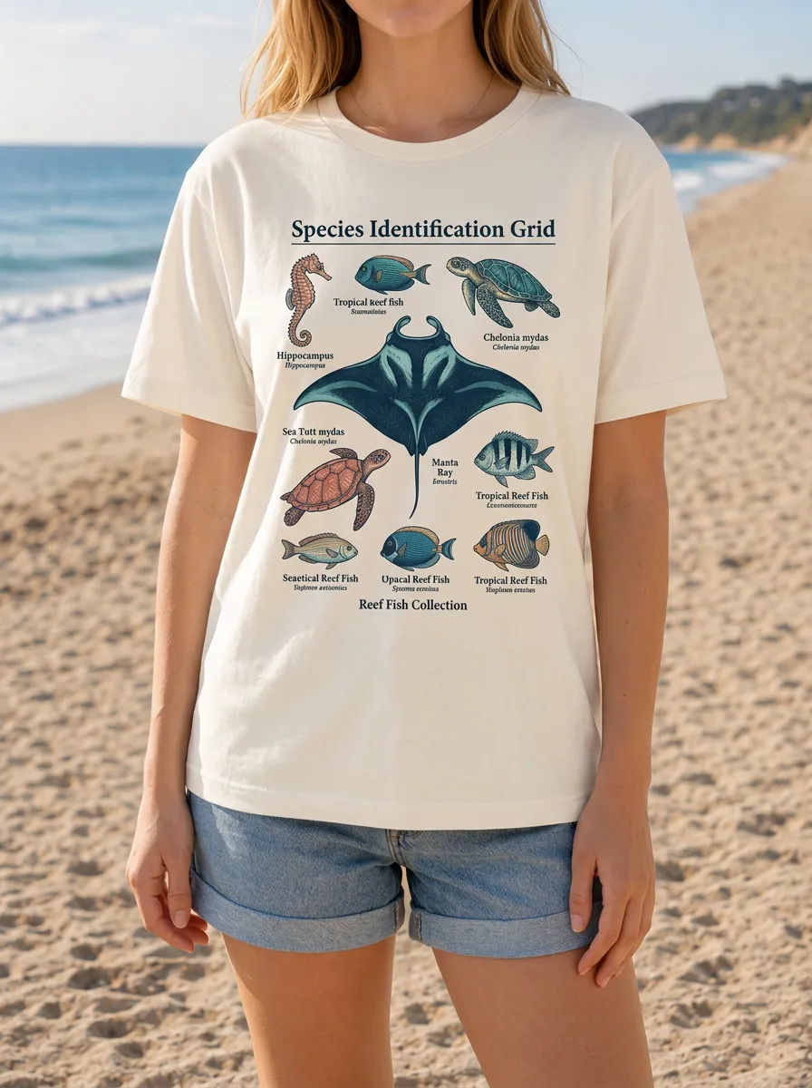 Women's Marine Biology Lover Sea Life Species Printed T-shirt