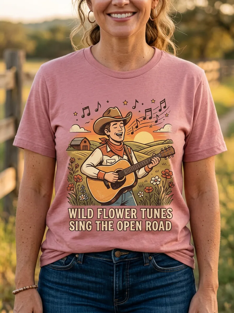 Honky-Tonk-Inspired Guitar Cowboy Country Music Crewneck T-Shirt