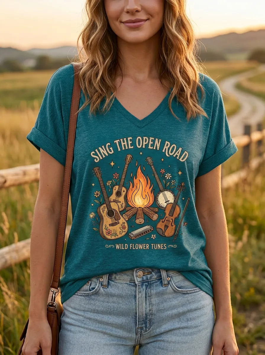 Guitar Women's Country Music V-Neck T-Shirt
