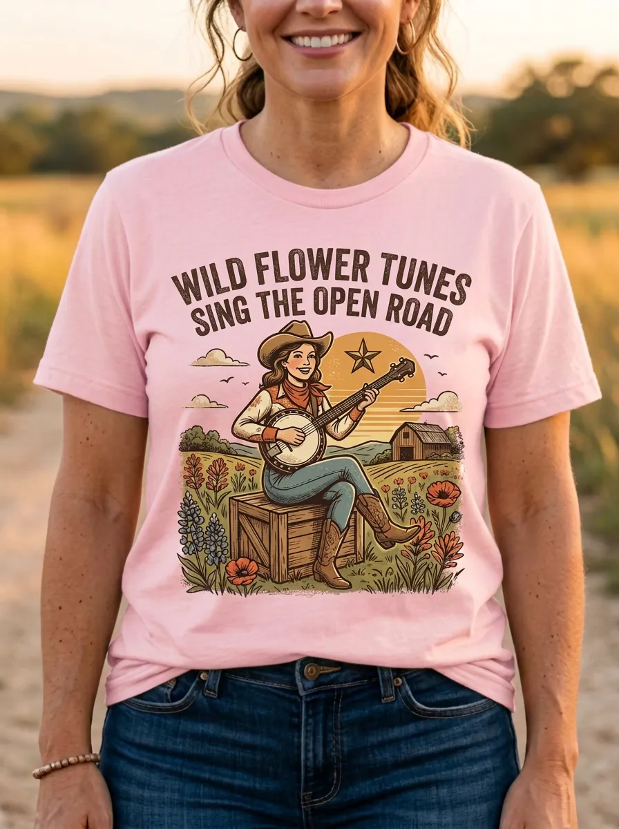 Banjo Cowgirl Women's Country Music Casual T-Shirt