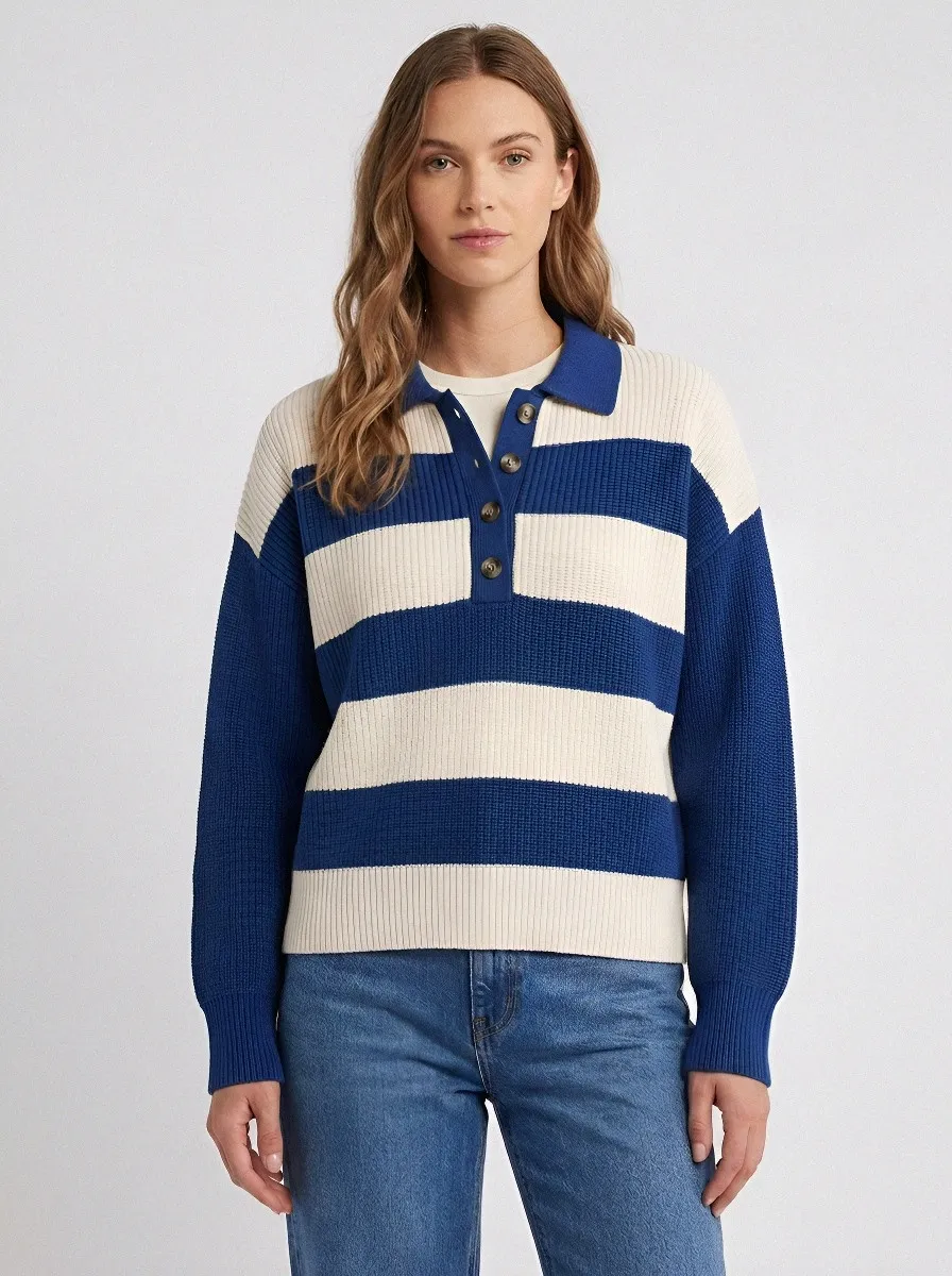 Everyday Rugby Striped Button Front Knit Cardigan