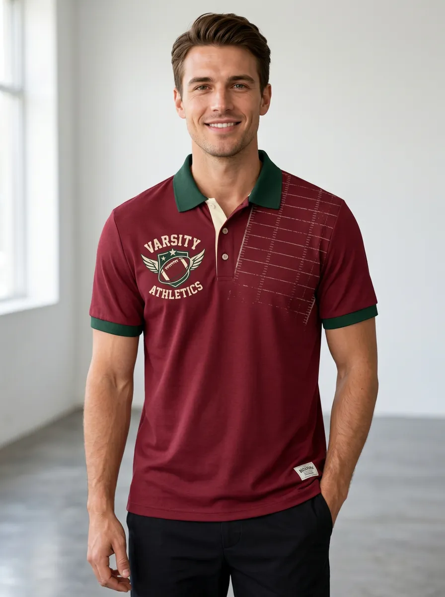 Men's Bold Gridiron Helmet Graphic Polo Shirt