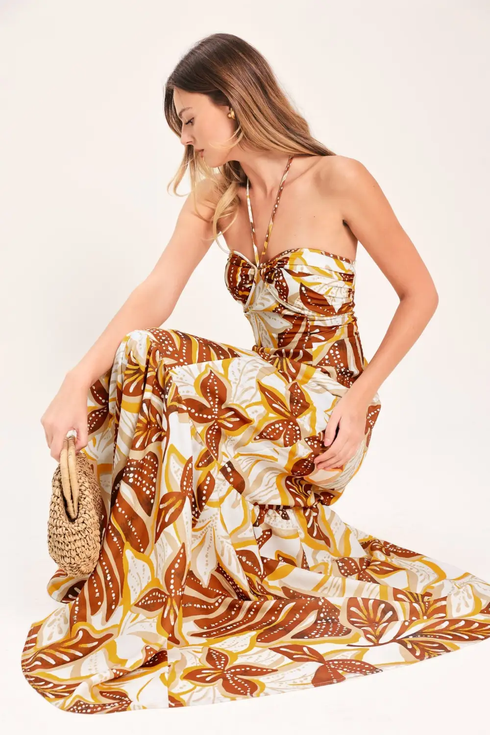 Ruffled Halter Printed Maxi Dress