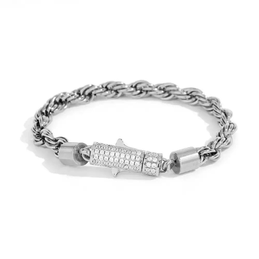 Men's Refined Rope Bracelet Iced Clasp