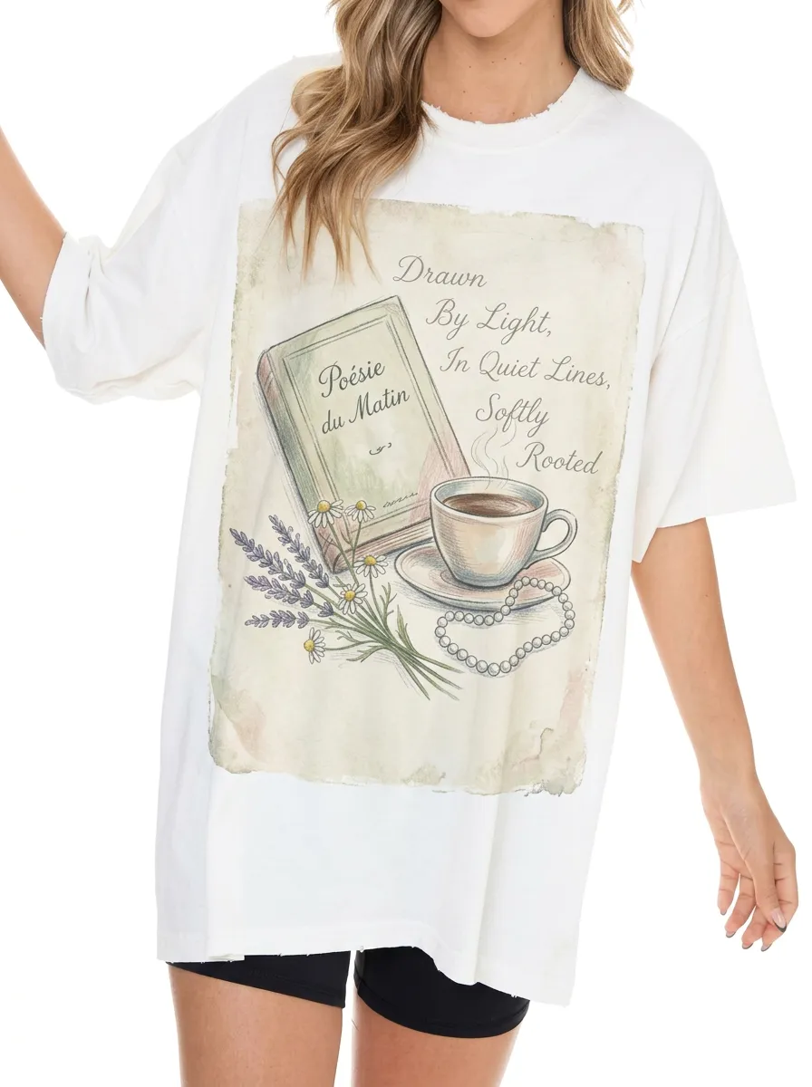 Women's Book Coffee Lavender Pearl Printed T-shirt