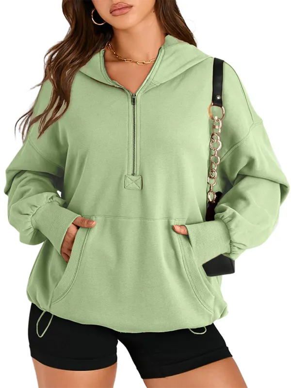 Zip-Detail Pocketed Long-Sleeve Knit Sweatshirt