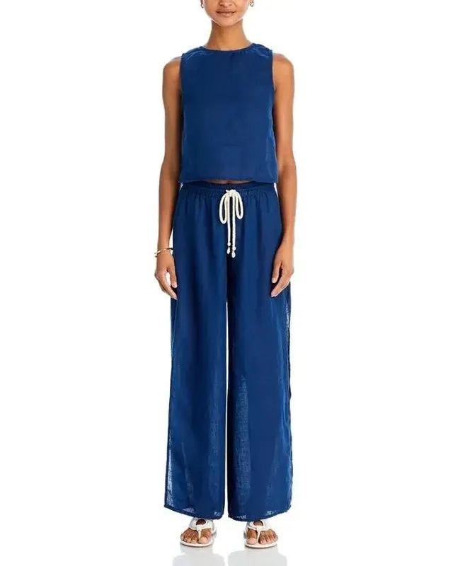 Linen Blend Drawstring Cover Up Pants