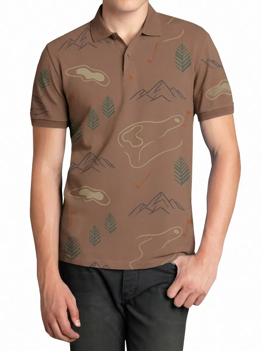 Men's Golf Lover Mountain Forest Printed Polo Shirt