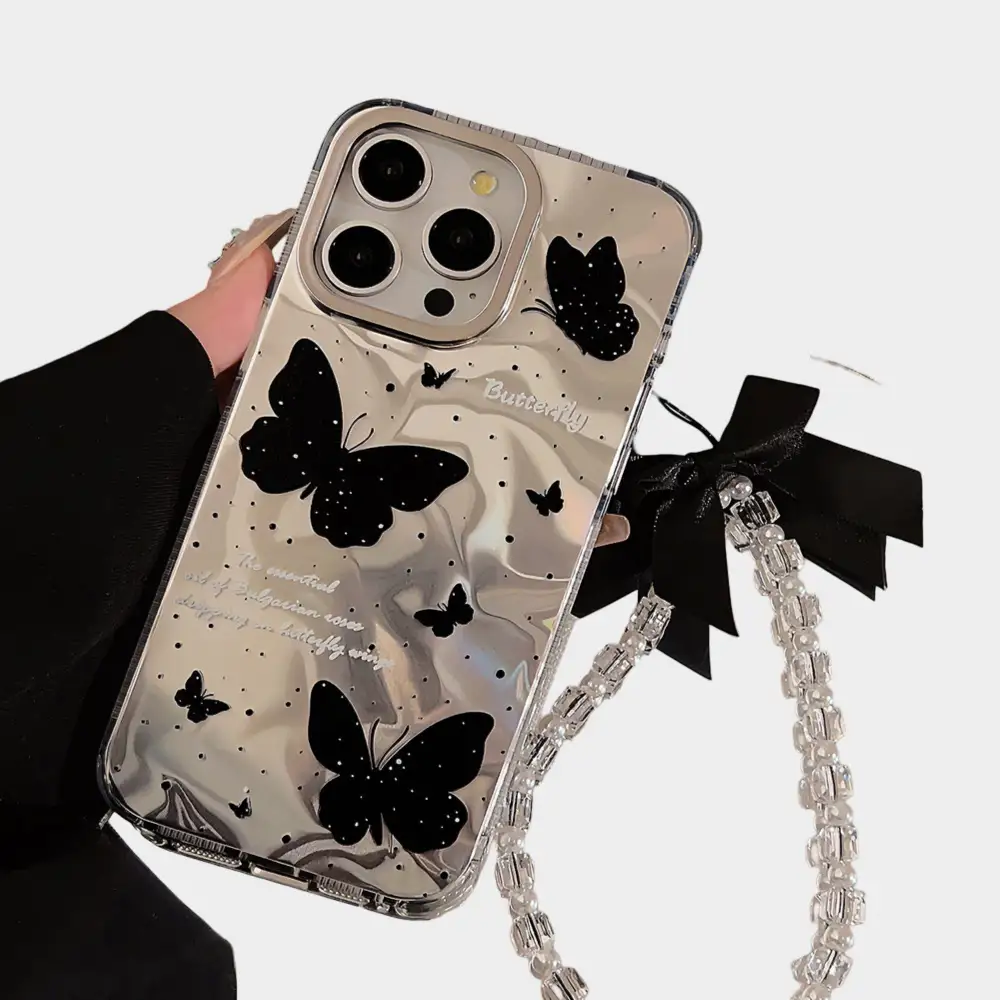 Butterfly Bow Beaded Wristlet Phone Case