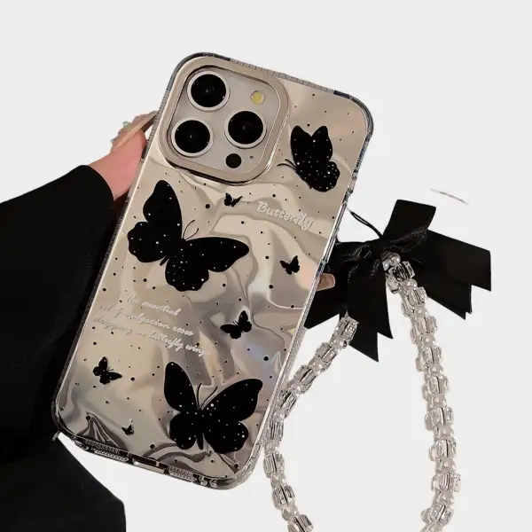 Butterfly Bow Beaded Wristlet Phone Case