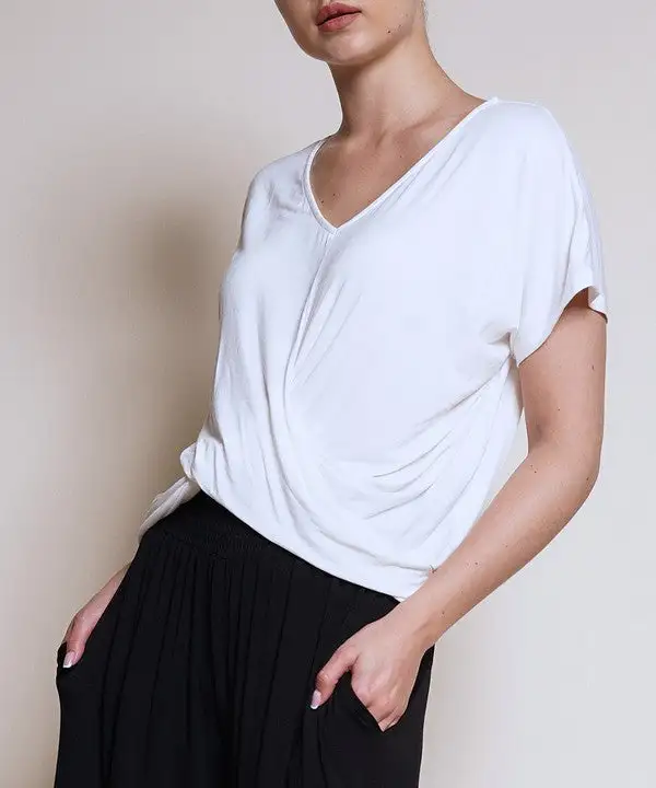 Bamboo Twist Front Dolman Top Tee