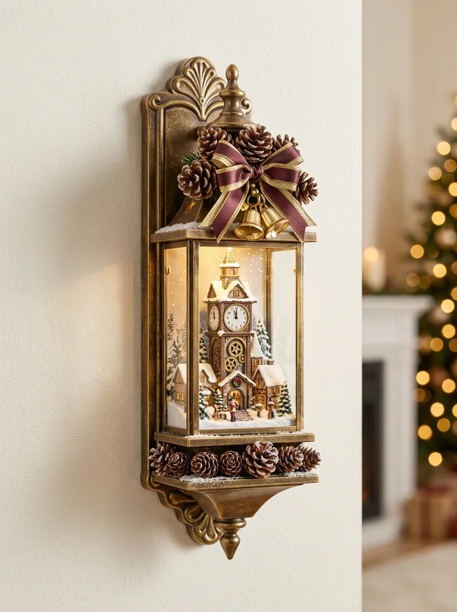 Snow Village Clock Christmas Wall Light