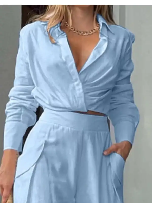 Long Sleeve Shirt Wide Leg Pants Set