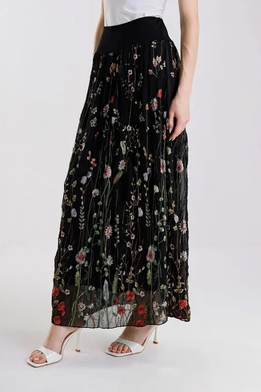 Silk Embroidered Floral Skirt