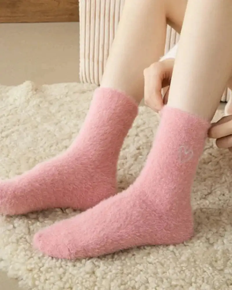 Plush Heart Motif Knee High Socks