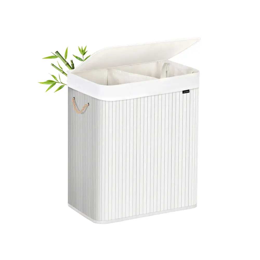 Lidded Divided Bamboo Laundry Storage Basket