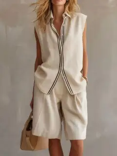 Soft Refined Pocketed Top and Shorts Matching Set