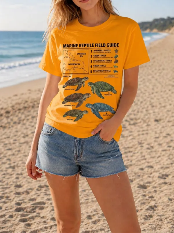 Women's Marine Biology Lover Sea Turtle Field Guide Printed T-shirt