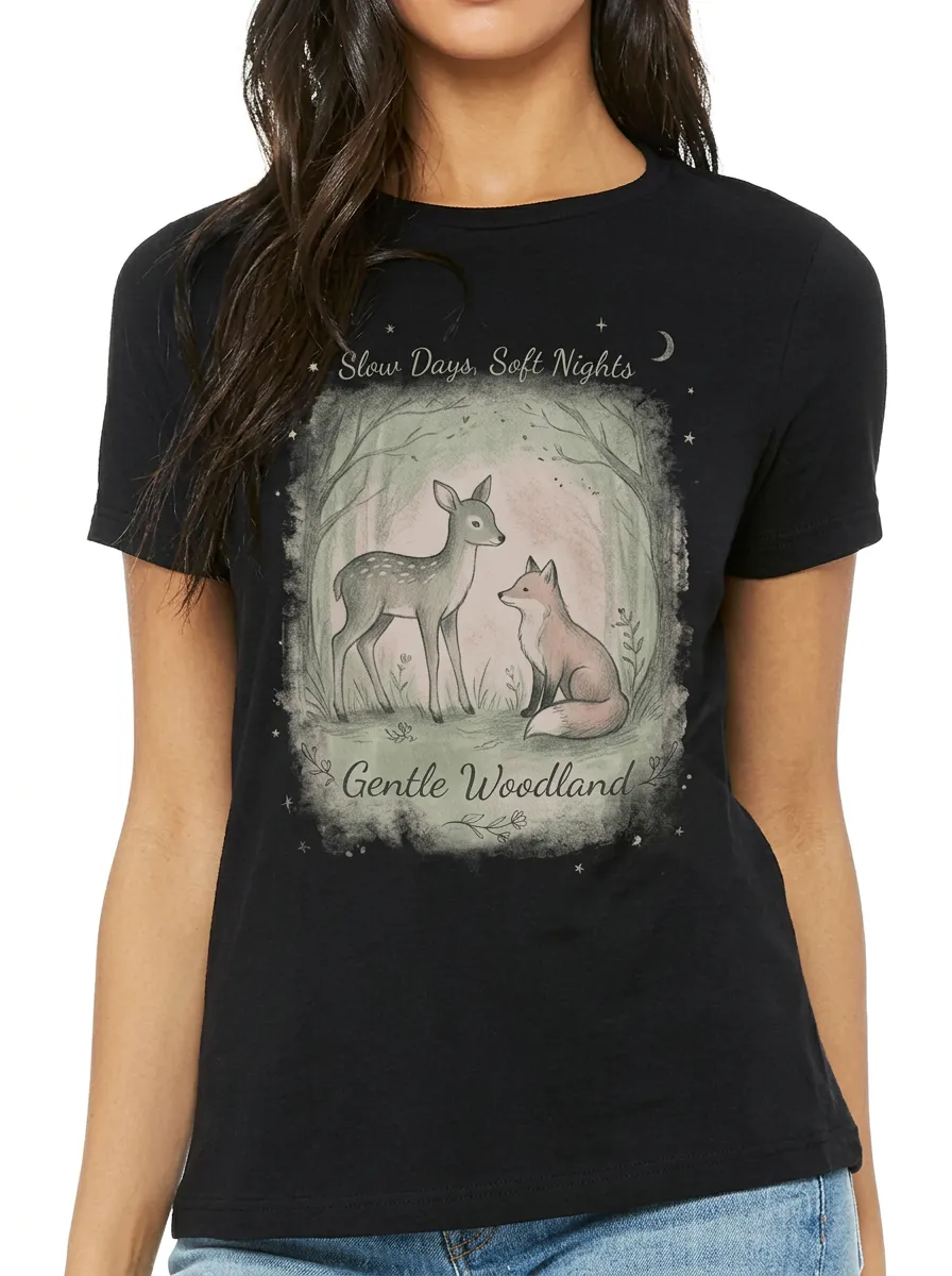 Women's Nature Lover Woodland Deer Fox Printed T-shirt