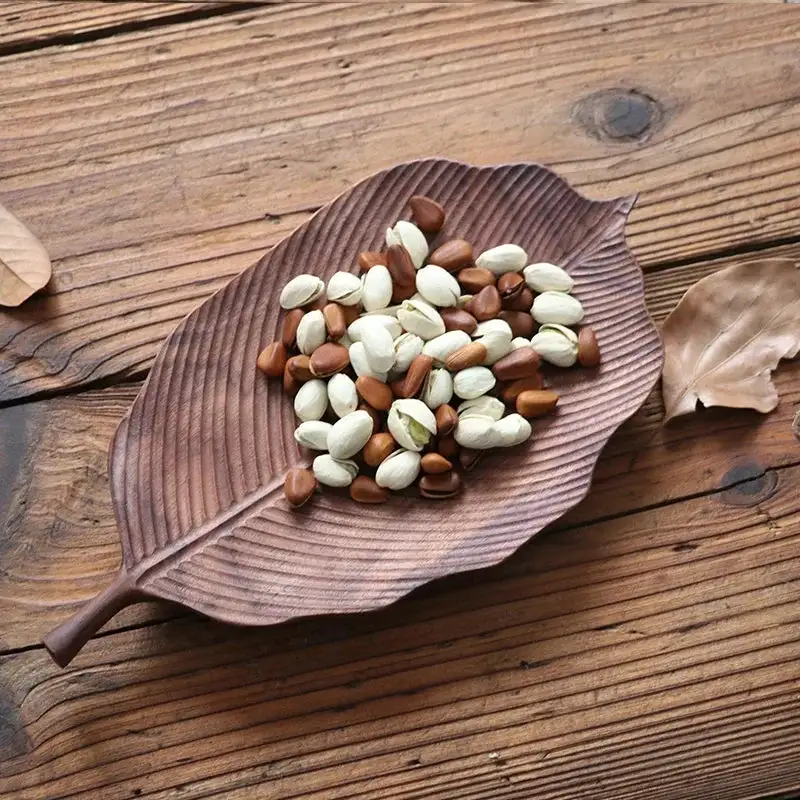 Hand-carved Walnut Leaf Trays