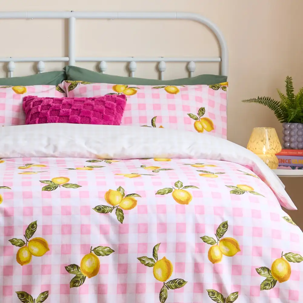 Reversible Gingham Check Cotton Duvet Cover Set
