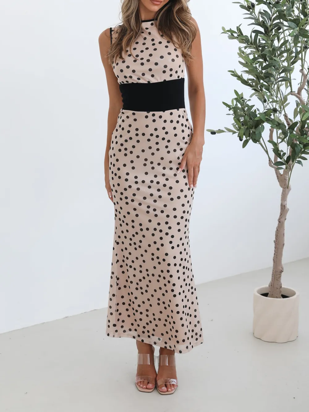 Beige Spot Casual Style Dress