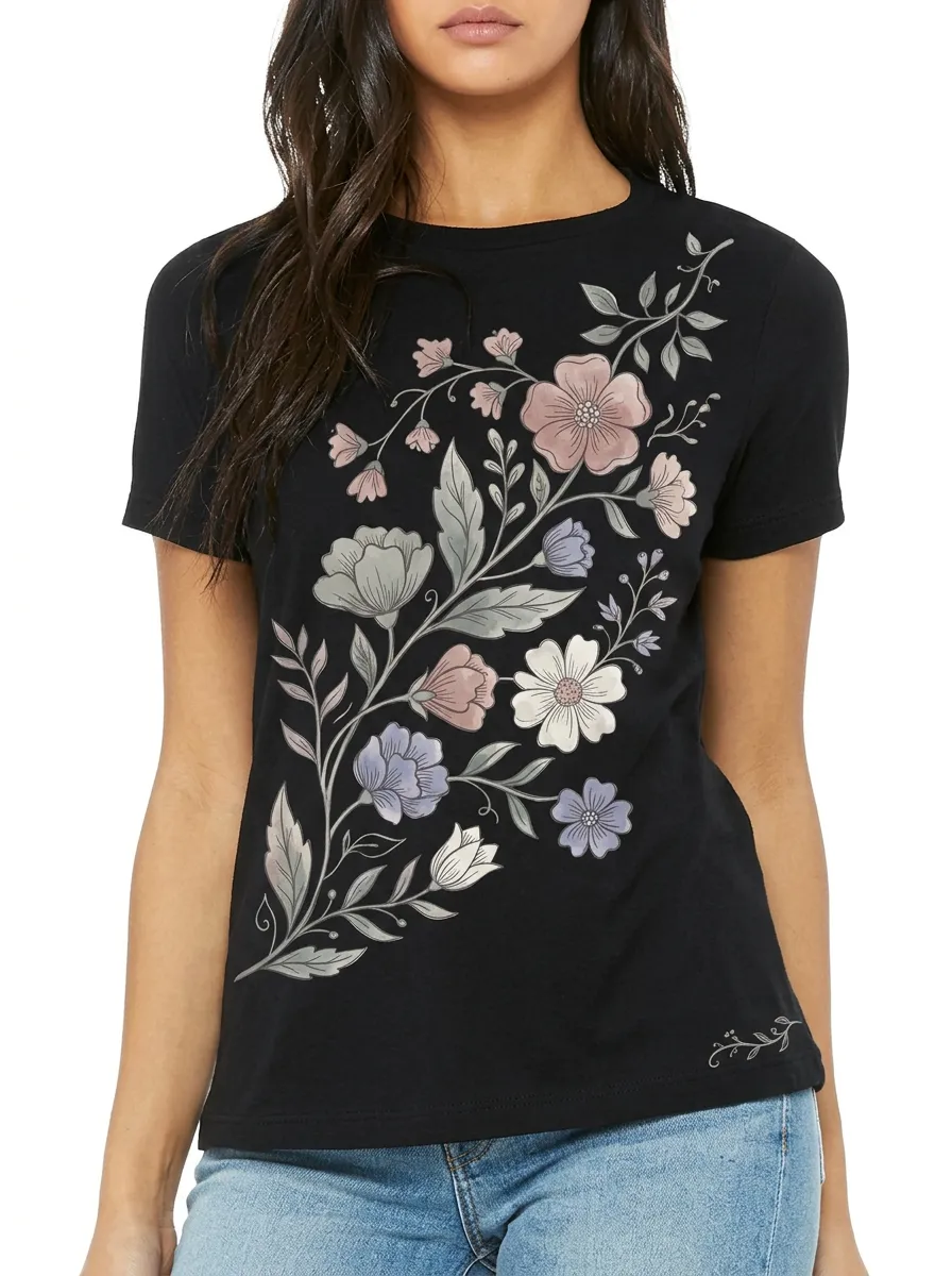 Women's Floral Botanical Art Printed T-shirt