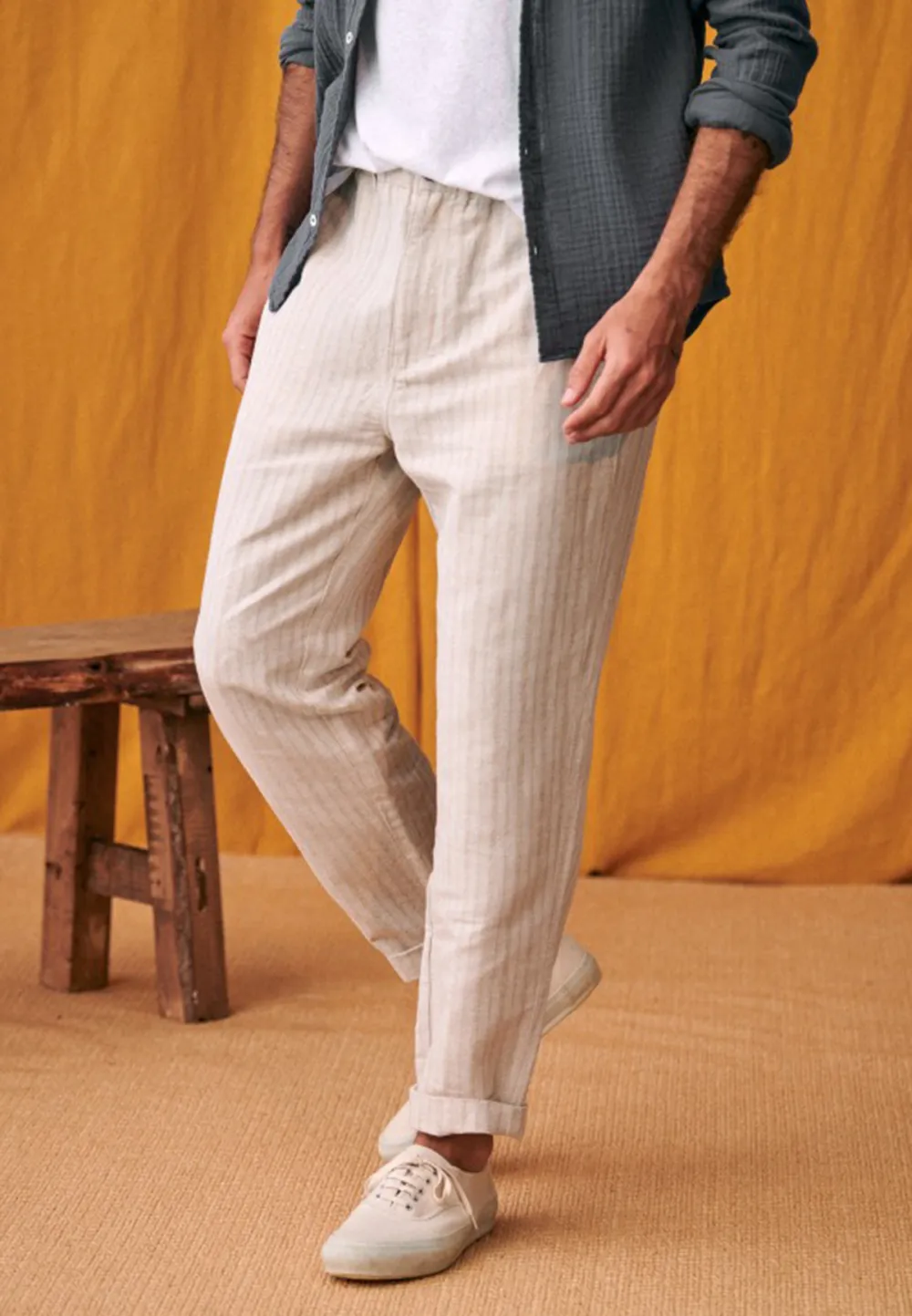 Trousers-Striped Beige