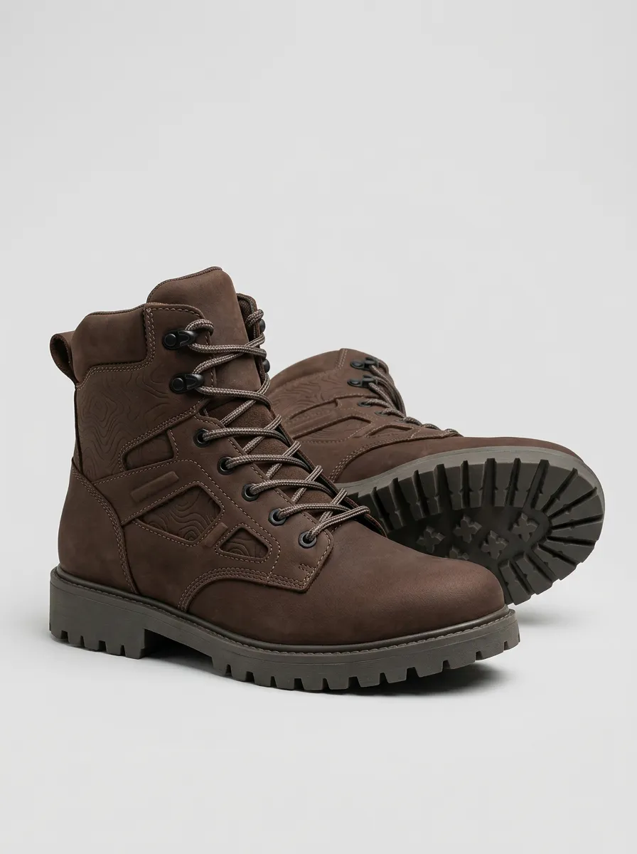 Unisex Patterned Outdoor Hiking Topographic Pattern Print Work Boots