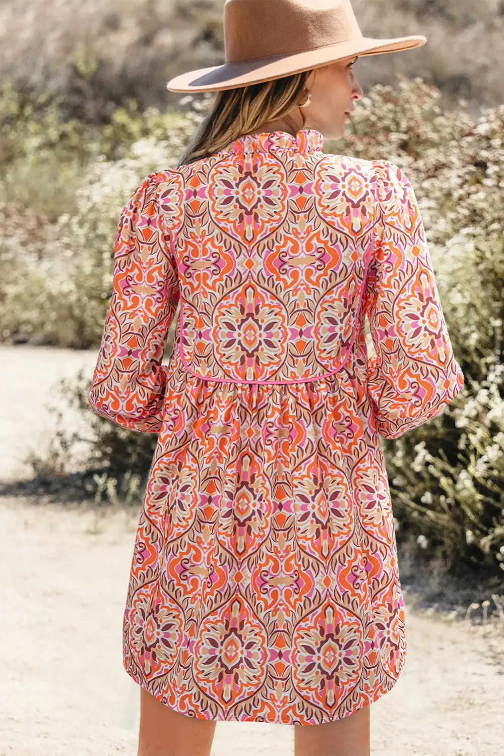 Everyday Edit Abstract Print Tie Detail Long Sleeve Mini Dress
