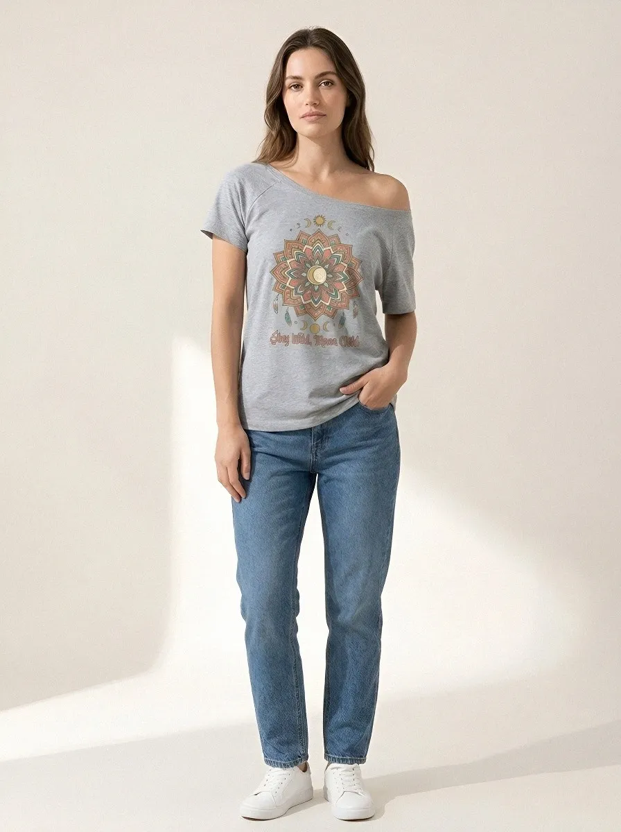 Women's Boho Moon Child Mandala Printed Off-Shoulder Top